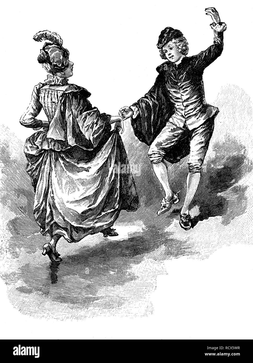 Sarabanda, danza, musica barocca, xilografia, 1888, incisione storica Foto Stock
