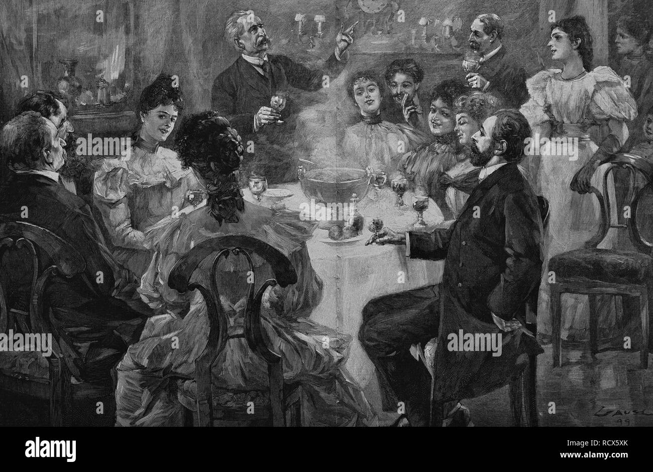 Capodanno Toast, xilografia, 1888 Foto Stock