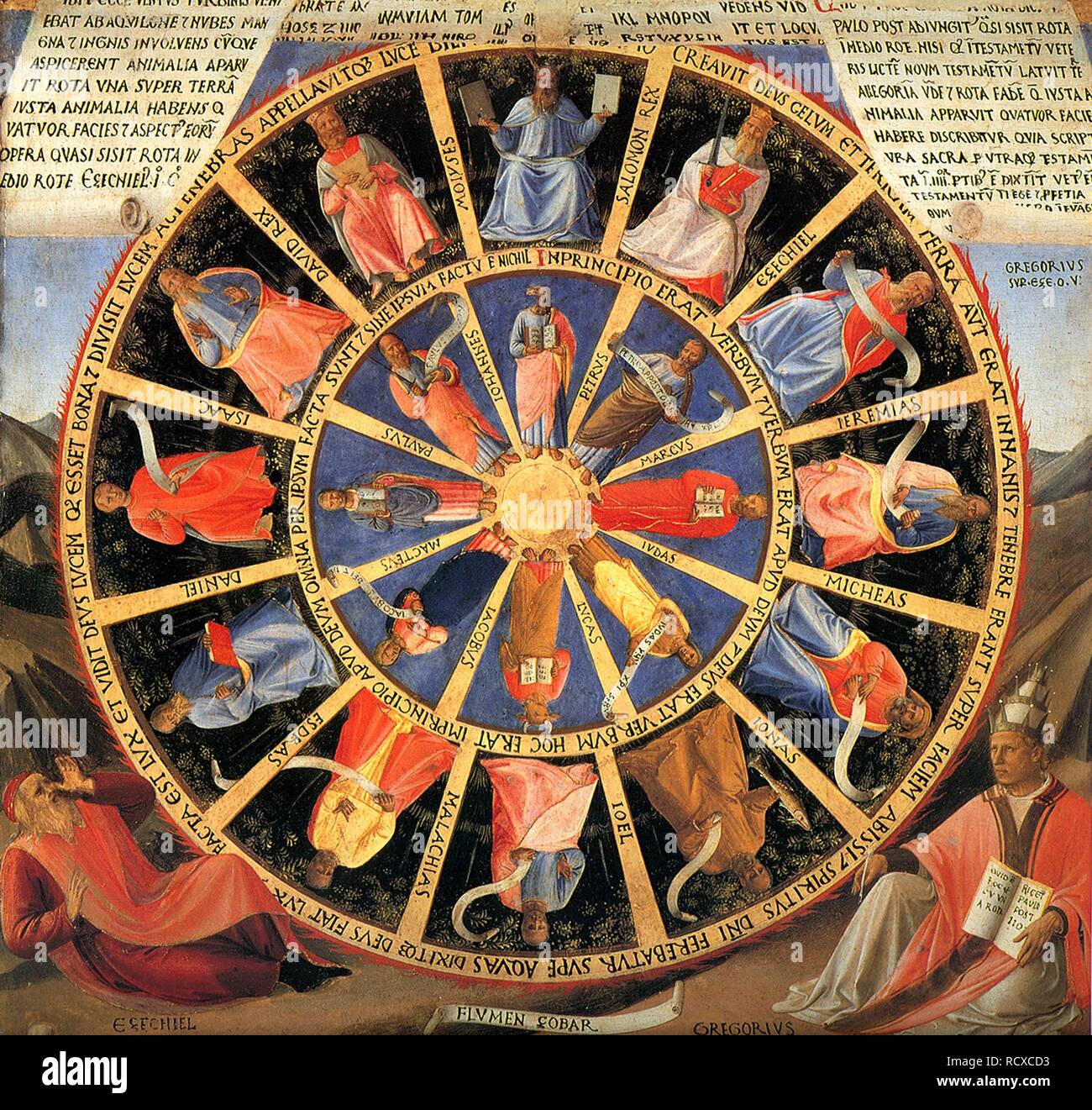 La visione di Ezechiele del Mystic ruota (da Armadio degli argenti). Museo di San Marco, Firenze. Autore: BEATO ANGELICO. Foto Stock