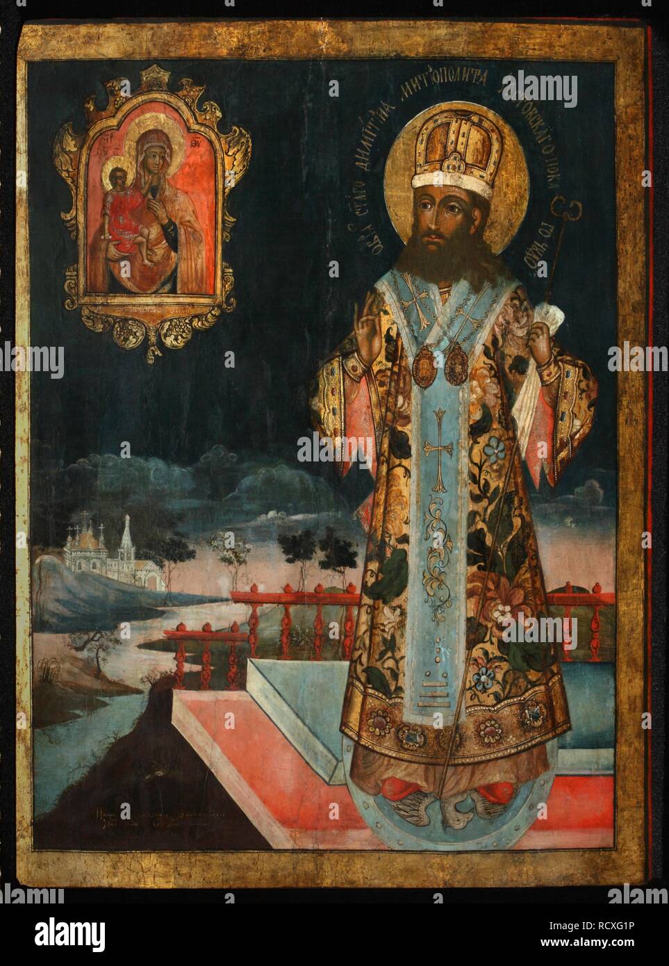 Saint Dimitry, Metropolita di Rostov. Museo: Collezione privata. Autore: icona russa. Foto Stock