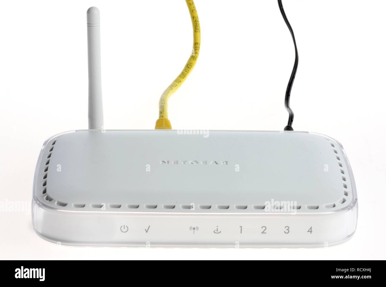 Router per la distribuzione in arrivo una connessione a banda larga tramite wifi, wireless ai computer Foto Stock