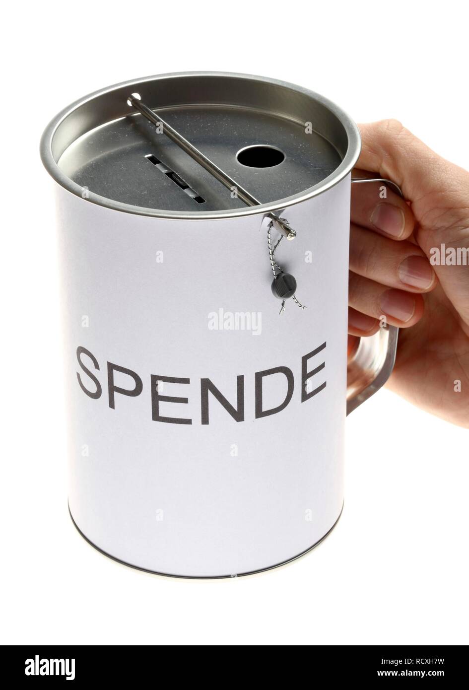 Donazione casella spende, Tedesco per donazione, con fessure per le monete metalliche e le bollette con un sigillo di sicurezza per proteggere contro Foto Stock