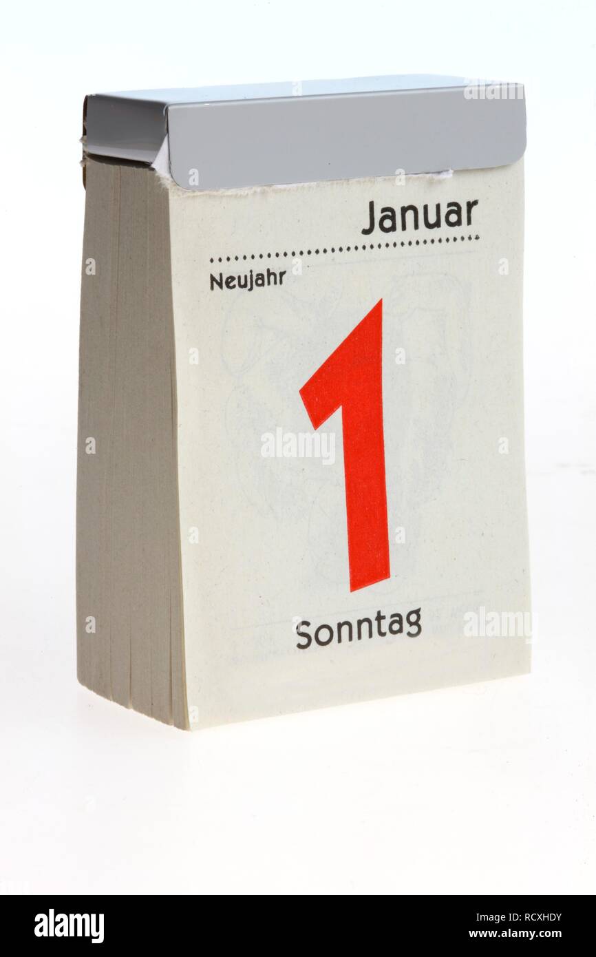I calendari che mostra il primo di gennaio, il giorno di Capodanno Foto Stock