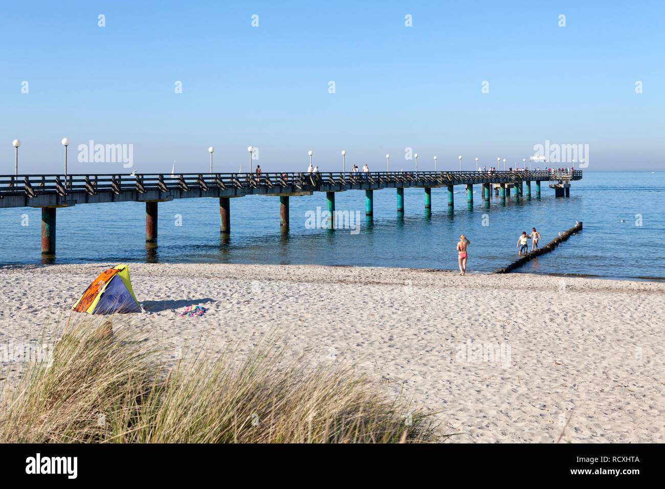 Pier, Heiligendamm, Mar Baltico, Meclemburgo-Pomerania Occidentale Foto Stock