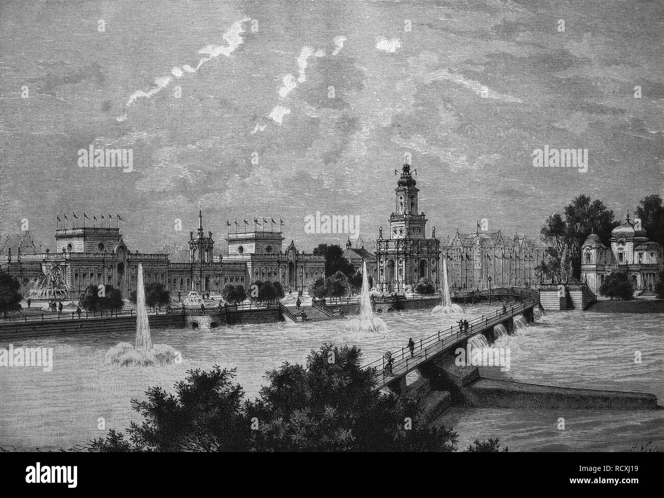 Incisione storica, Monaco di Baviera, Germania, 1888 Foto Stock