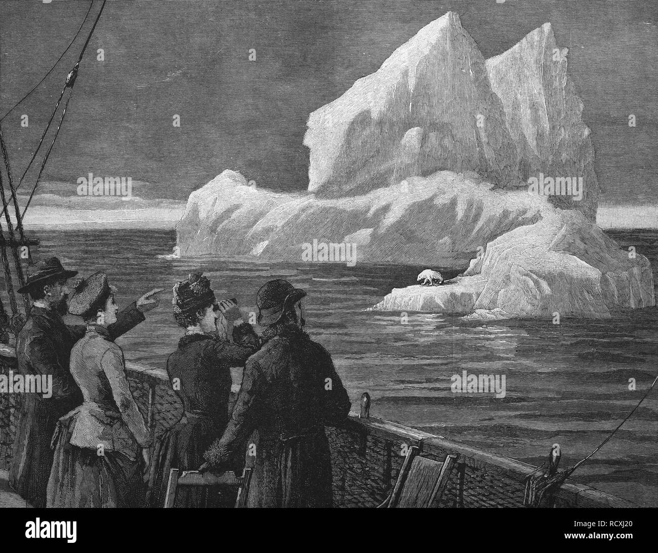 Incisione storica, iceberg nell'Oceano Atlantico, 1888 Foto Stock