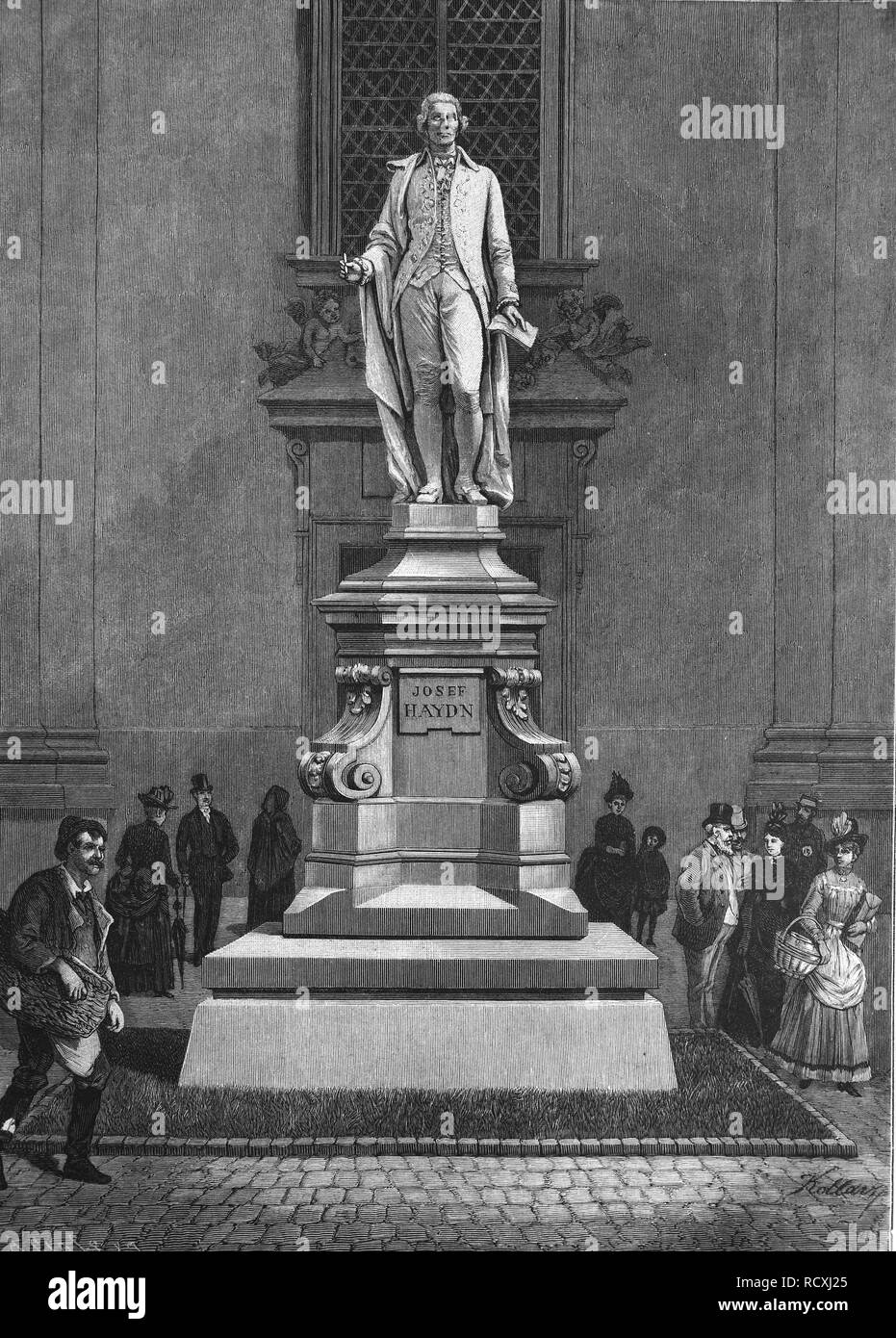 Incisione storica, Haydn memorial a Vienna, Austria, 1888 Foto Stock