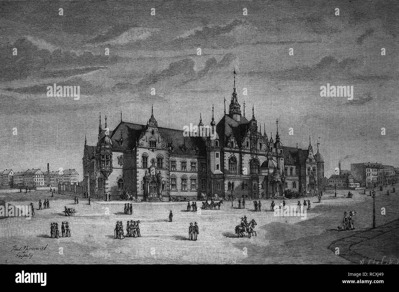 Deutsches Buchhaendlerhaus edificio di Leipzig, in Sassonia, Germania, xilografia 1888 Foto Stock
