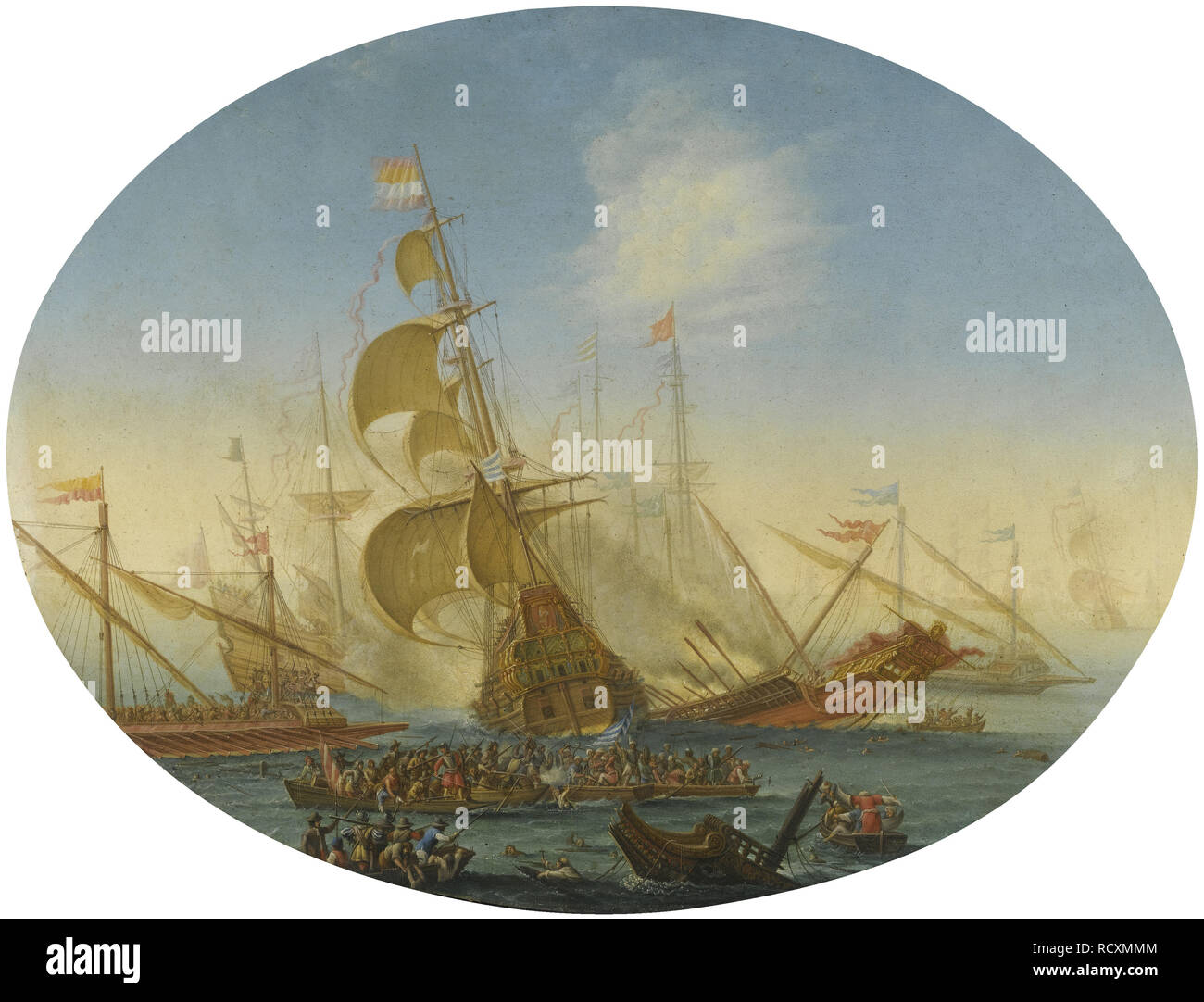 Una battaglia navale tra turchi e cristiani. Museo: Collezione privata. Autore: GREVENBROECK, Orazio. Foto Stock