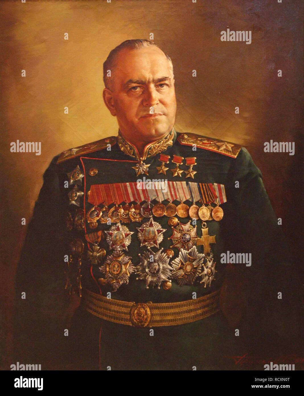 Ritratto del maresciallo Georgy Zhukov Konstantinovich (1896-1974). Museo: M. B. Grekov militare Studio degli Artisti di Mosca. Autore: Prisekin, Sergei Nikolaevich. Foto Stock