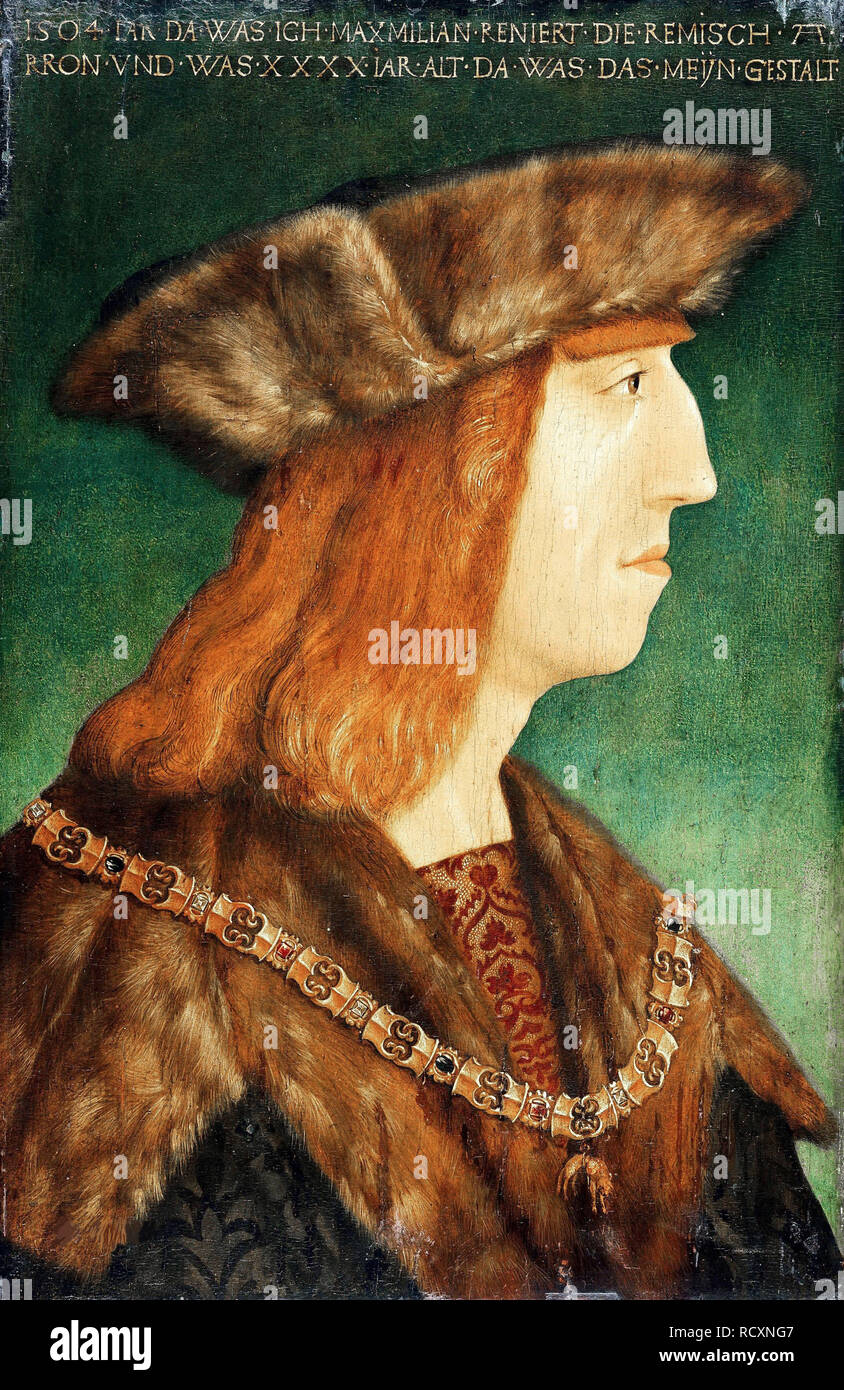 Ritratto dell'imperatore Massimiliano I (1459-1519). Museo: Staatliche Museen di Berlino. Autore: Albrecht Dürer. Foto Stock