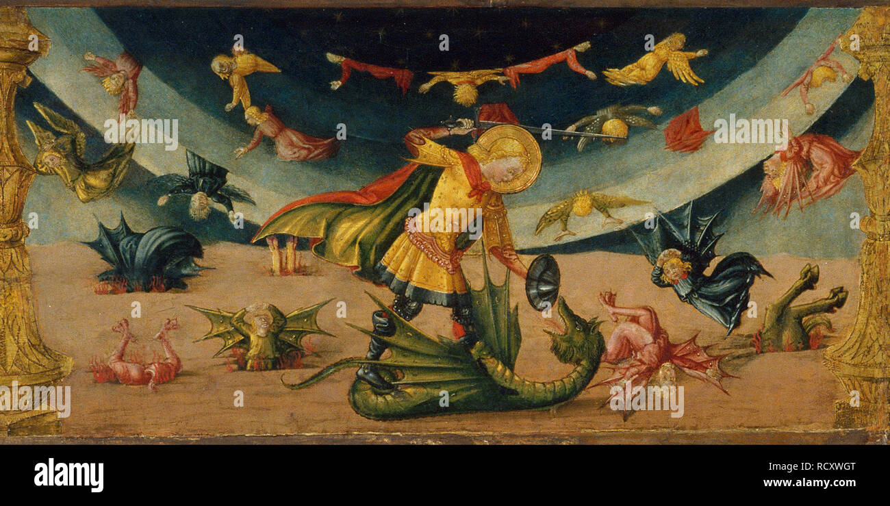 San Michele e il drago. Museo: Museu Nacional d'Art de Catalunya di Barcellona. Autore: Neri di Bicci. Foto Stock