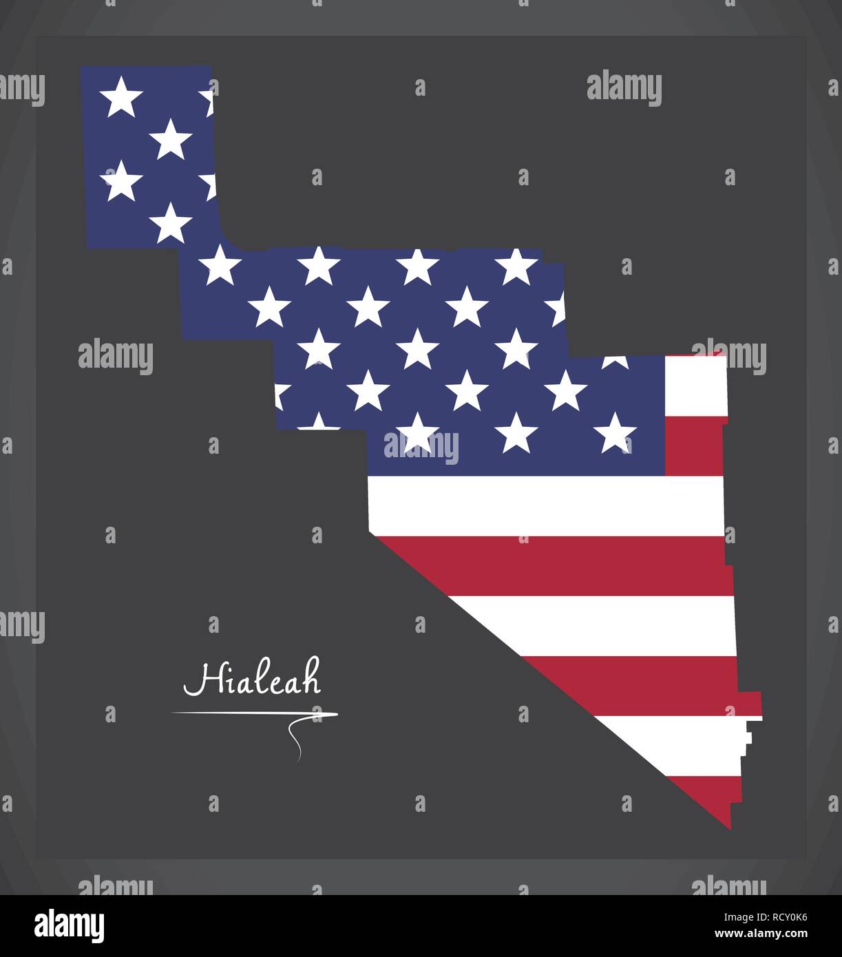 Hialeah Florida City map con American bandiera nazionale illustrazione Illustrazione Vettoriale