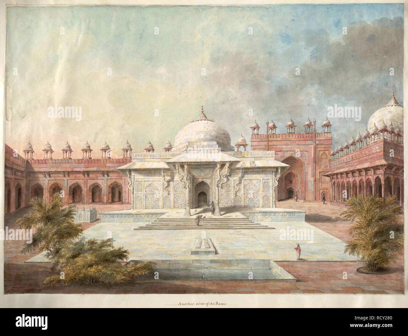 Una vista del â€˜dargahâ€™ di Shaikh Salim Chishti e la tomba di Islam Khan accanto ad esso nel cortile della grande moschea a Fathpur Sikri. Inscritto al di sotto di: â€˜Altra vista della stessa.â€™. Hastings album. 1815. Acquerello. Fonte: Add.o.4852. Autore: SITA RAM. Foto Stock