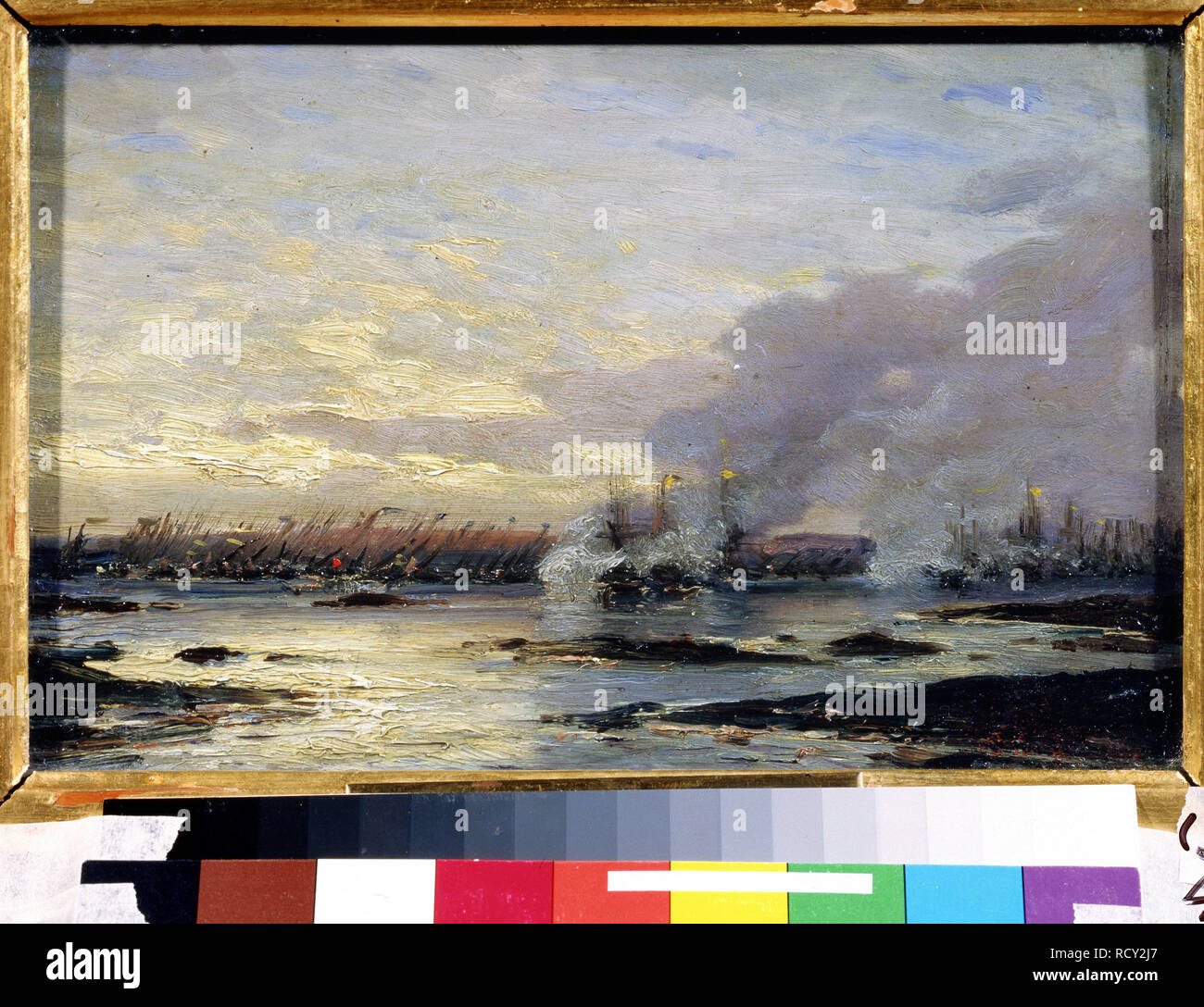 La battaglia navale di Gangut sulla luglio 27, 1714. Museo: Stato A. Radishchev Art Museum, Saratov. Autore: Bogolyubov, Alexei Petrovich. Foto Stock