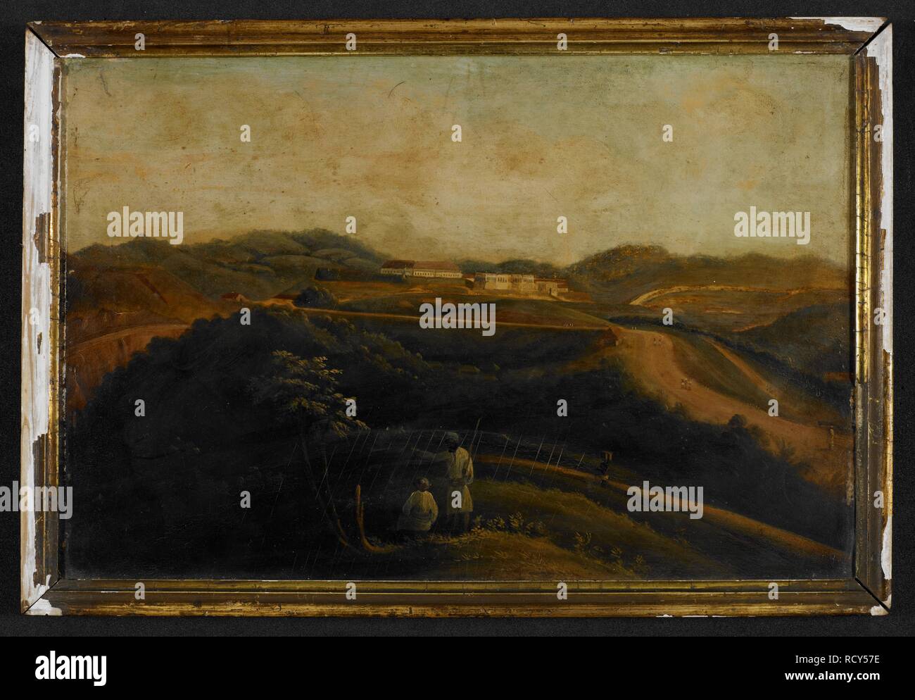 Vista sud del fort a Madikeri, Coorg, 1835. Nel 1812 Linga Rajendra di Coorg costruito uno stile europeo palazzo in mattoni la misura 200 piedi quadrati all'interno della fortezza. Il Britannico ha preso il controllo di Madikeri nel 1834. Sul lato sud del palazzo c'era un tempio Virabhadra che è stato abbattuto e sostituito da una chiesa nel 1855. Questa vista è stata dipinta dal re€™ tombe sulla cresta nord della valle Madikeri circostante. India. 1835. Pittura di olio. 30 da 45,5 cm. Fonte: Foster 1036. Autore: Barron, Richard. Foto Stock