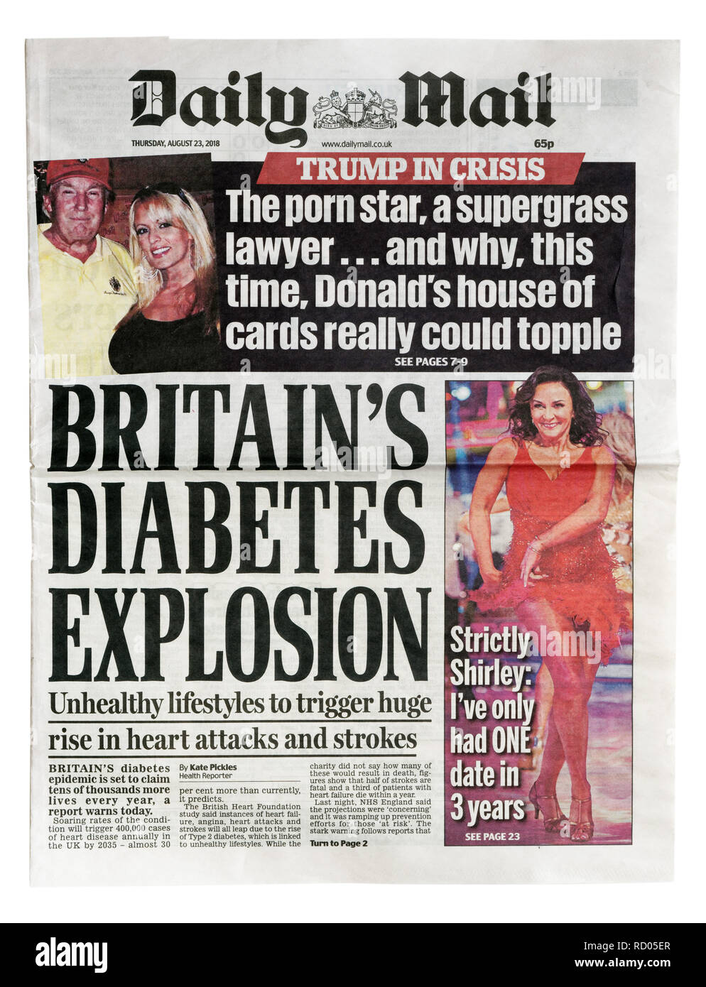 La prima pagina del Daily Mail dal 23 agosto 2018con il titolo della Gran Bretagna la Esplosione del diabete Foto Stock