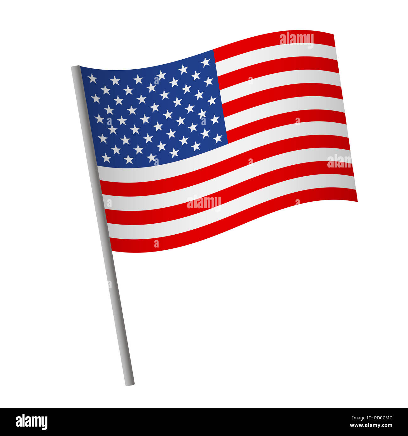 Stati Uniti icona bandiera. Bandiera nazionale degli Stati Uniti su un palo illustrazione. Foto Stock