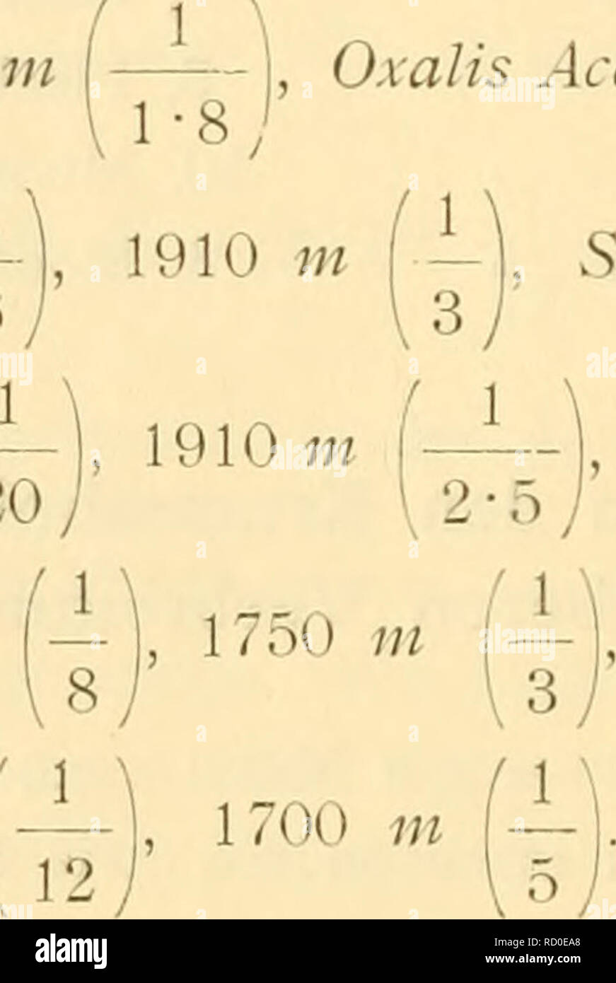 . Denkschriften - Österreichische Akademie der Wissenschaften. 700 ;;/ - , 2200 m "frei. 3 Geranium silvaticum 1700w 1 13 Potentilla aurea 1500 m 1 10 , 1910 /// 1600 /// [ -I [910 ;;/ 1950 m - 1 750 m Vaccinium vitis Idaea 1680"? 20 Aspidimn Lonchitls 1690 m j - Atfiyriiun filix jcmiiia 1700 m. Rubus idaeus Rododendro - ] Aconitum 3 1 ' ' ' ' ' ' 1 - , 1910 m - 20 ) 6 /' Saxifraga rotundifolia 1680 m --], Vaccinium Myrtülus 1500 /// , 16 Oxalis Acetosella 1680 m Asplcnium viride 1550 m ''M 1 12 Für echte, das heißt nicht un das volle Licht anpassungsfähige Schattenpflanzen Oxalis, Parigi, Saxif Foto Stock