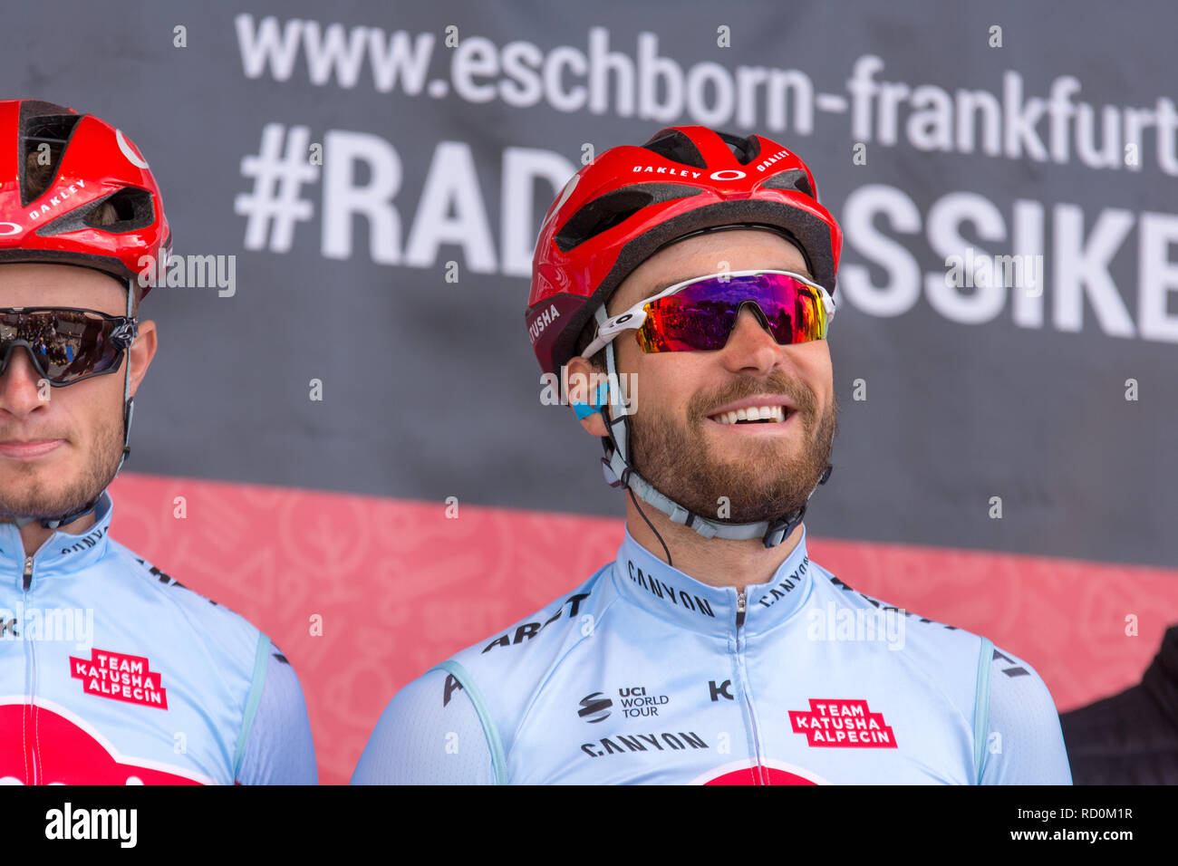 ESCHBORN, Germania - 1 maggio 2018: Rick Zabel (Team Katusha Alpecin) a Eschborn-Frankfurt corsa di ciclismo Foto Stock