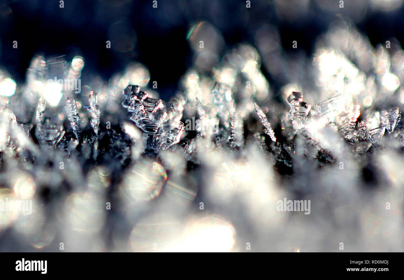 Close up di cristalli di brina Foto Stock