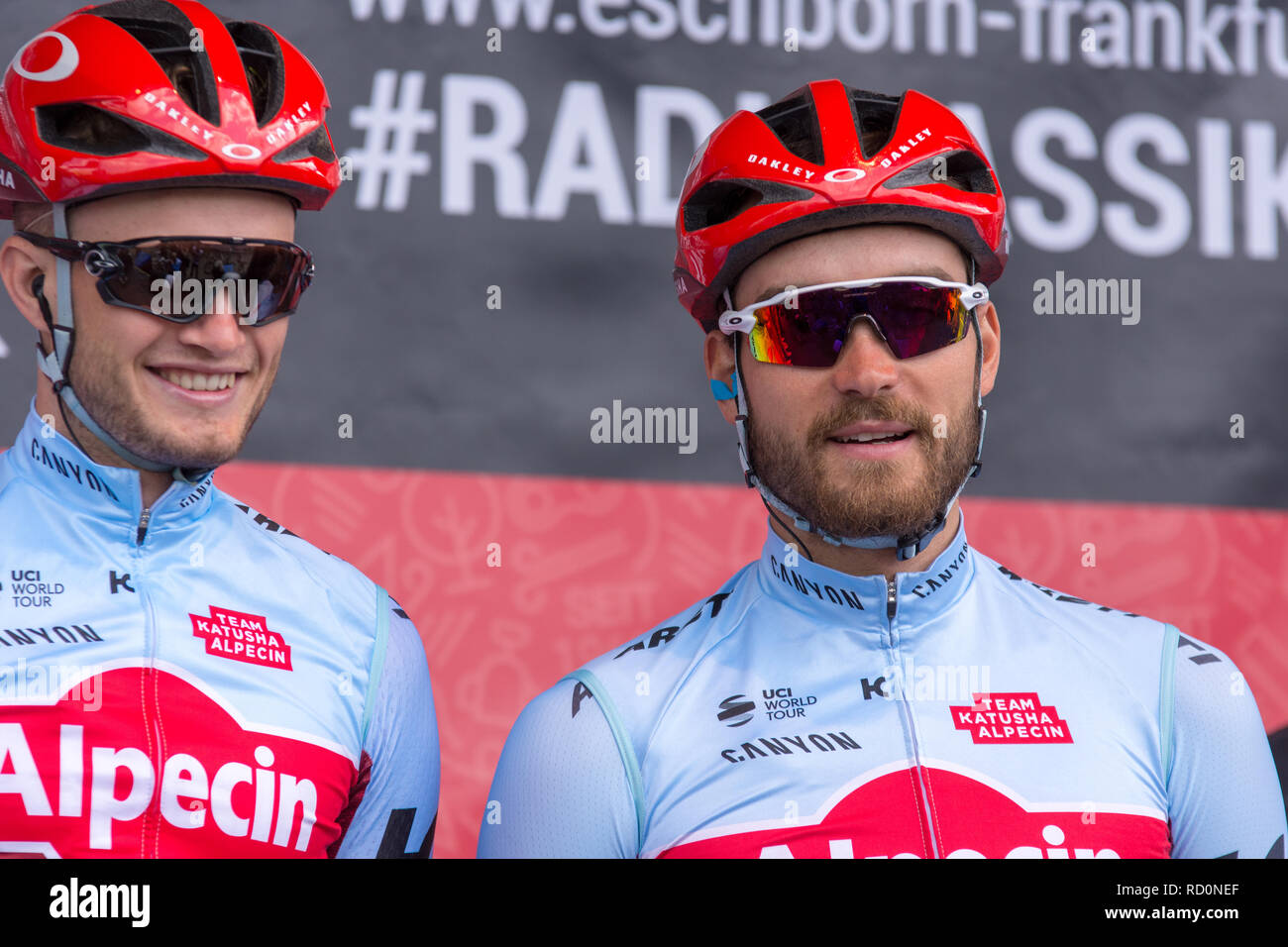 ESCHBORN, Germania - 1 maggio 2018: Rick Zabel (Team Katusha Alpecin) a Eschborn-Frankfurt corsa di ciclismo Foto Stock