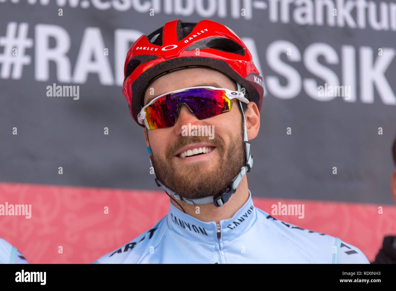 ESCHBORN, Germania - 1 maggio 2018: Rick Zabel (Team Katusha Alpecin) a Eschborn-Frankfurt corsa di ciclismo Foto Stock