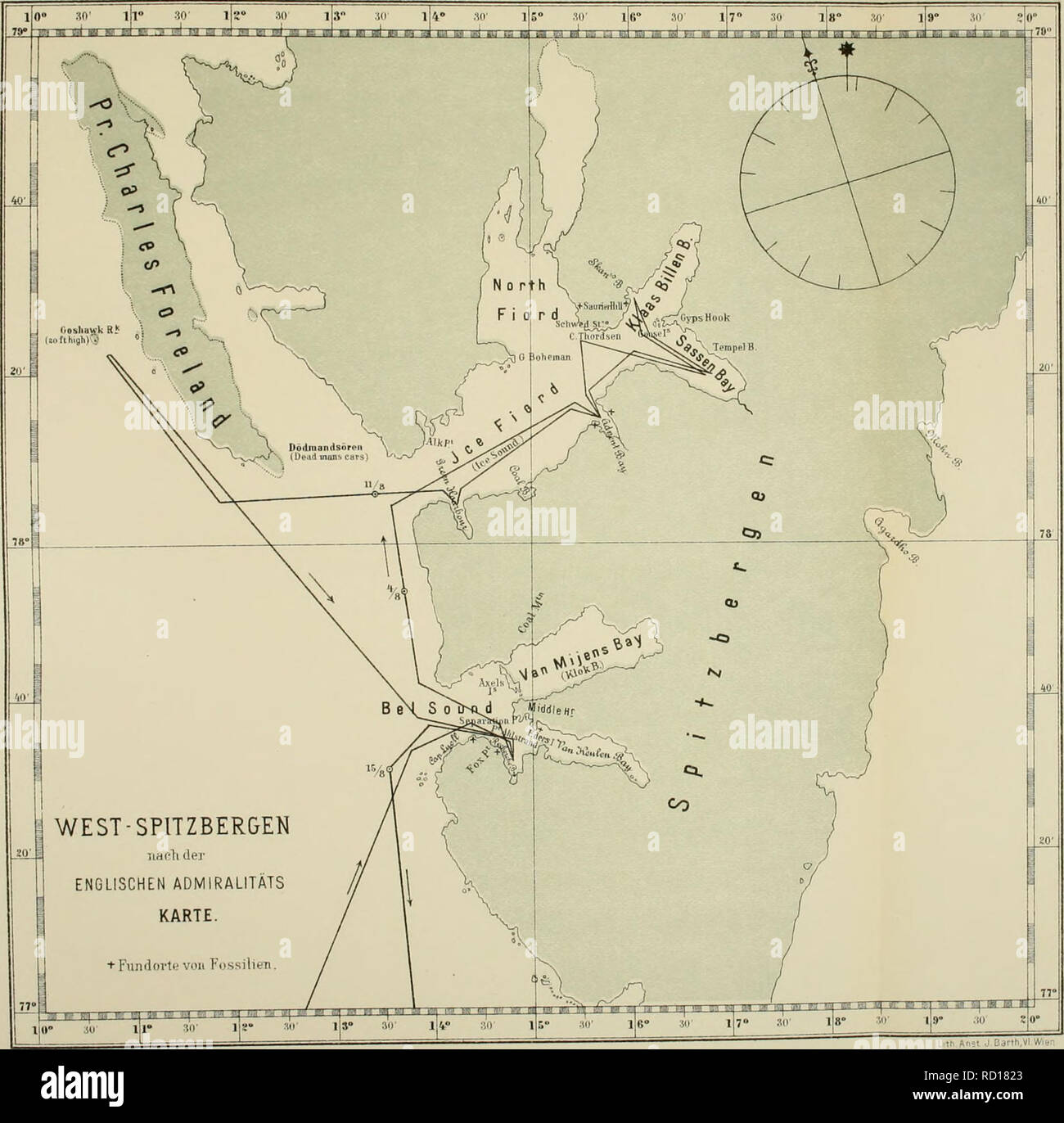 . Denkschriften der Kaiserlichen Akademie der Wissenschaften, Mathematisch-Naturwissenschaftliche Classe. G. Gratzl: Jan Mayen und Spitzbergen i. J. 1892.. L.Unst ttl J Dartti.VI.Wie: Denkschriften d. kais. Akad. d. Wiss., matematica.-naturw. Classe, Bd. LXI.. Si prega di notare che queste immagini vengono estratte dalla pagina sottoposta a scansione di immagini che possono essere state migliorate digitalmente per la leggibilità - Colorazione e aspetto di queste illustrazioni potrebbero non perfettamente assomigliano al lavoro originale. Kaiserl. Akademie der Wissenschaften in Wien. Mathematisch-Naturwissenschaftliche Klasse. Wien : aus der Kaiserlich-K©niglic Foto Stock