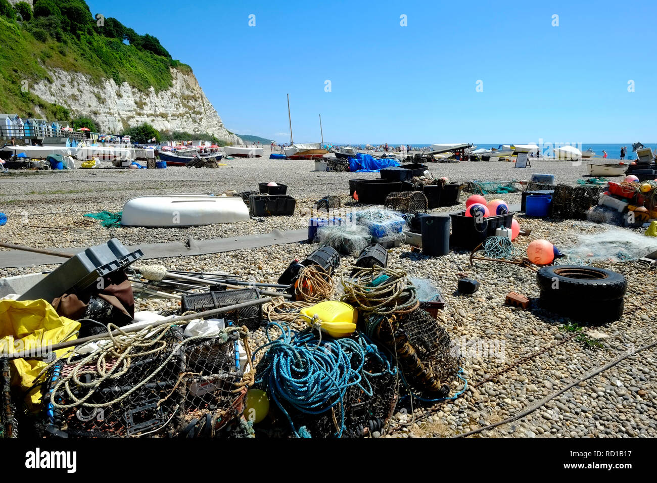 La spiaggia a Beer, Devon sud. REGNO UNITO Foto Stock