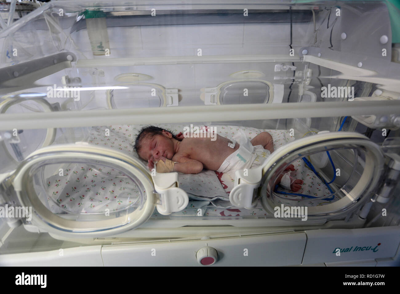 I neonati prematuri all'ospedale Crescent UAE, in di Rafah, sud della striscia di Gaza, il 14 gennaio 2019. Il Ministero della salute avverte della crisi di combustibile in t Foto Stock
