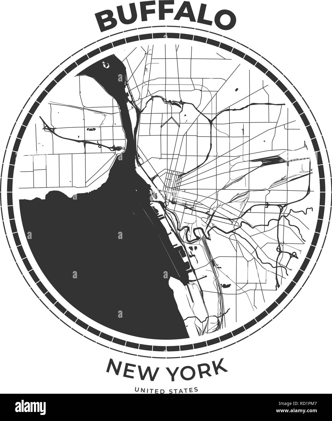 T-shirt badge mappa di Buffalo, New York. Tee shirt Tipografia stampa etichetta emblema distintivo. Illustrazione Vettoriale Illustrazione Vettoriale
