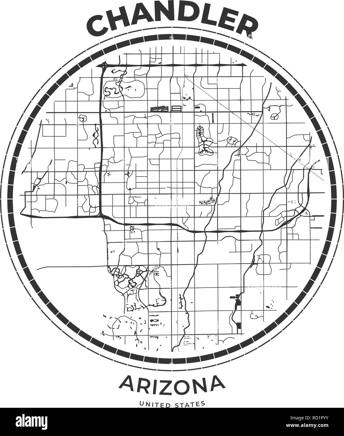 T-shirt badge mappa di Chandler, Arizona. Tee shirt Tipografia stampa etichetta emblema distintivo. Illustrazione Vettoriale Illustrazione Vettoriale