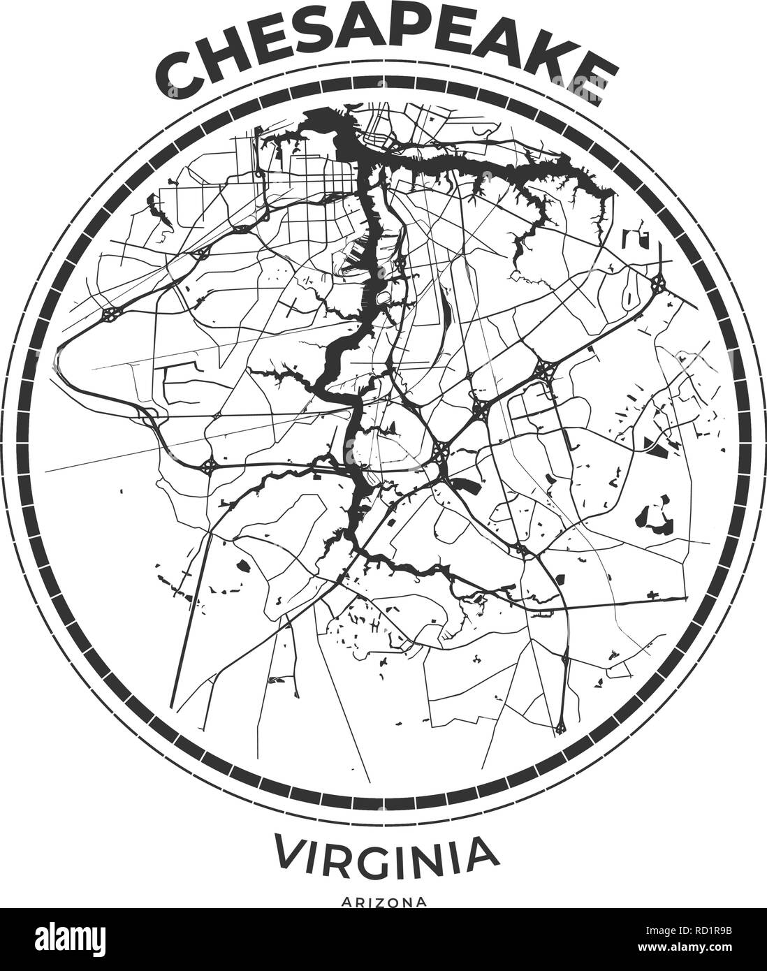 T-shirt badge mappa di Chesapeake, Virginia. Tee shirt Tipografia stampa etichetta emblema distintivo. Illustrazione Vettoriale Illustrazione Vettoriale
