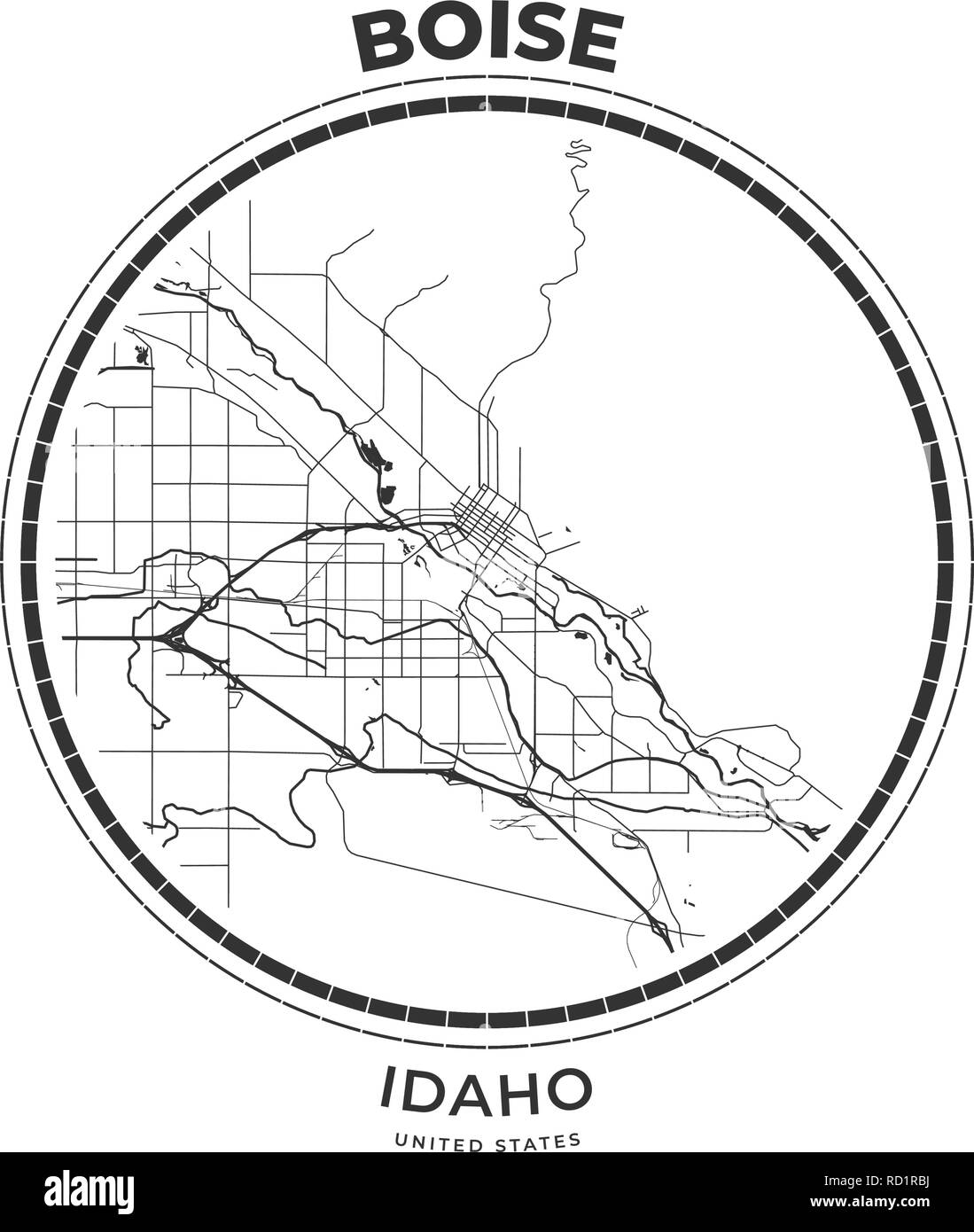 T-shirt badge mappa di Boise, Idaho. Tee shirt Tipografia stampa etichetta emblema distintivo. Illustrazione Vettoriale Illustrazione Vettoriale