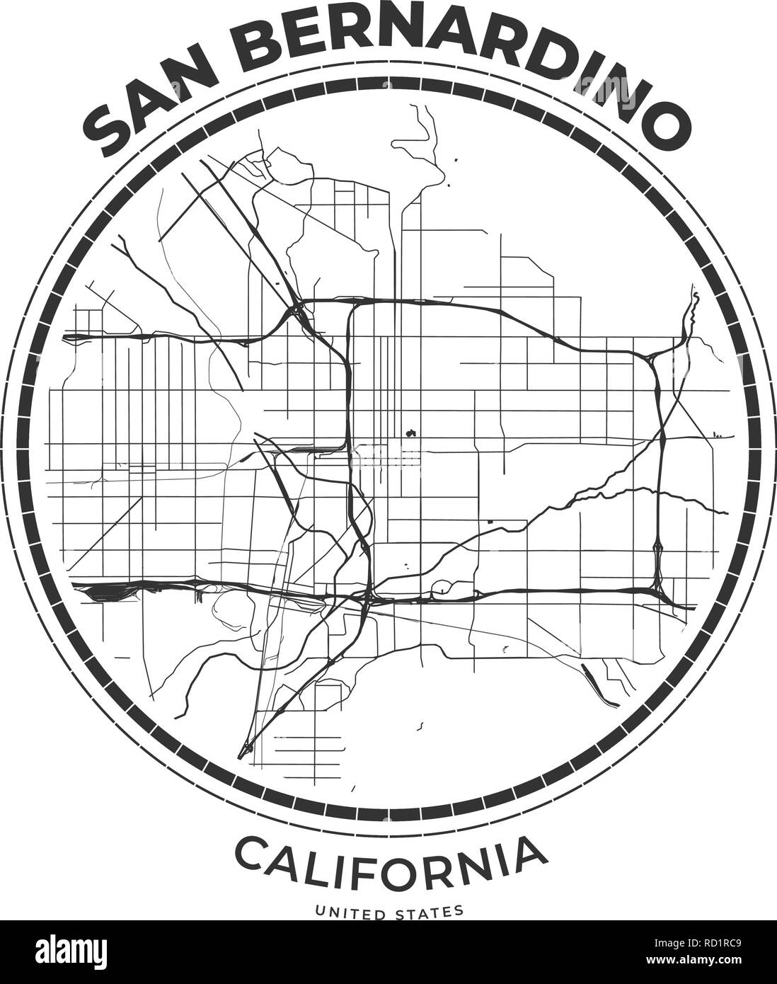 T-shirt badge mappa di San Bernardino, California. Tee shirt Tipografia stampa etichetta emblema distintivo. Illustrazione Vettoriale Illustrazione Vettoriale