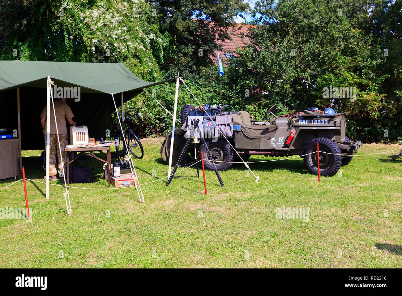 Mock up WWII field camp a nord Thoreby 40's weekend, Lincolnshire, Regno Unito Foto Stock