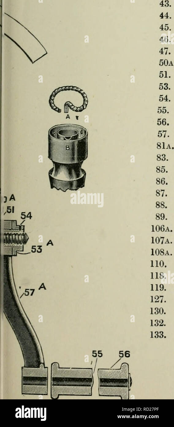 . Chimica dei prodotti lattiero-caseari: un manuale pratico per la latteria chimici e altri avente il controllo delle latterie. [Di fatto p. 212. 2. 6a 7a 9a 10a 13c. 15.. Spiegazione delle parti. Galleggiante per regolare afflusso di latte dal grande stagno di ricezione. Top coperchio stagno con crema di uscita. Fondo coperchio stagno con latte scremato in uscita. Cilindro in acciaio in cui il latte viene separato. La vite per la regolazione di spessore di crema. Cast-mandrino in acciaio con sfera-testa sagomata. Sfera in acciaio per cuscinetti con pedana su cui mandrini n. 13c, 88, e 89 di riposo. Ricezione di staffa di stagno. Mandrino per ricevere la staffa di stagno. Dado ad alette per ricevere la staffa di stagno. Rec Foto Stock