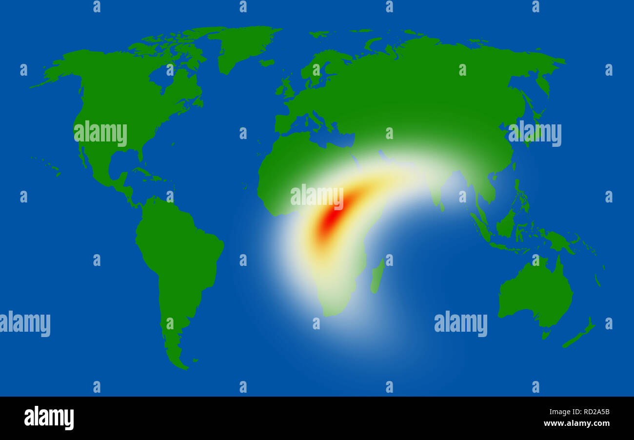 Mappa del mondo che mostra le tempeste in Africa Foto Stock