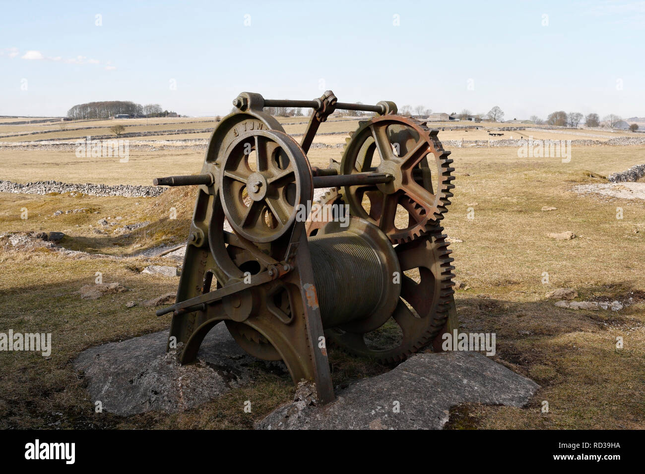Ingranaggio di avvolgimento in corrispondenza della Gazza miniera di piombo, Sheldon Derbyshire England Regno Unito Foto Stock