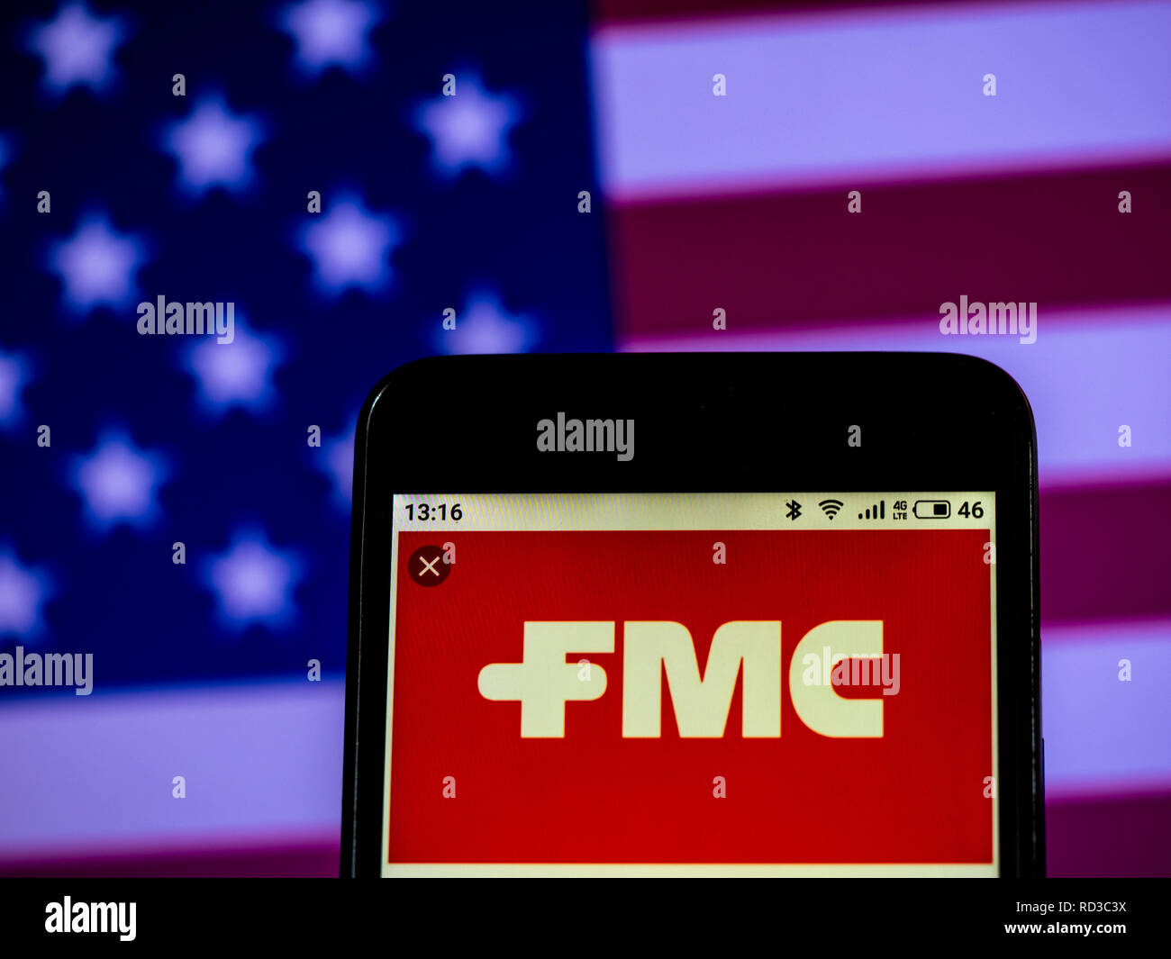 FMC Corporation Chemical Manufacturing Company logo che si vede visualizzato sul telefono intelligente Foto Stock