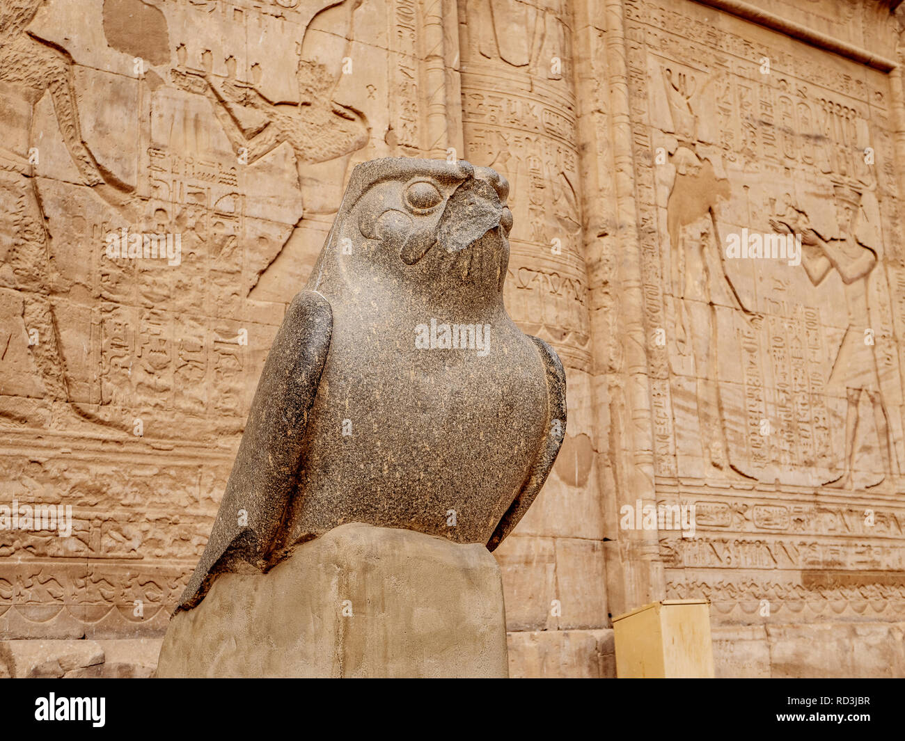 Egiziana antica statua del dio Horus presso il Tempio di Horus noto anche come o di Edfu Idfu Foto Stock