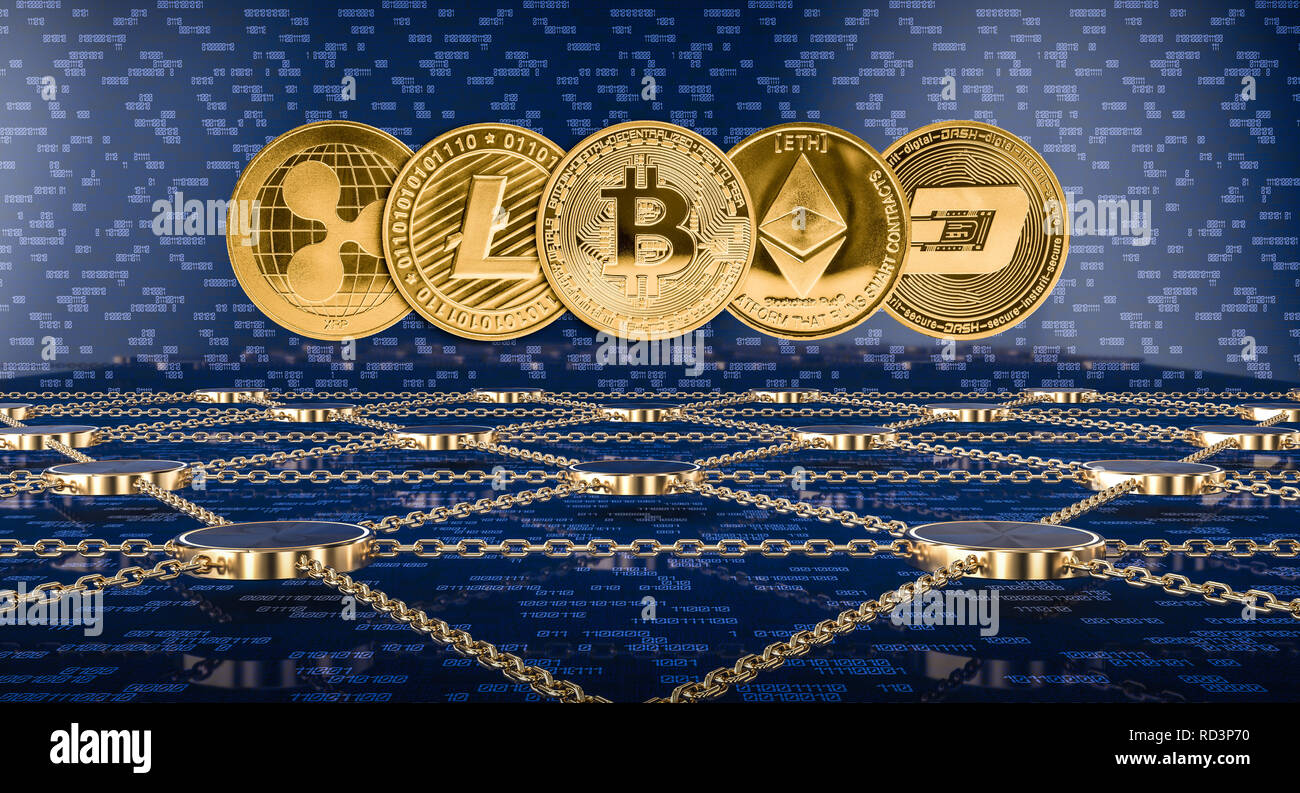 Immagine 3d di crypto valuta concetto blockchain Foto Stock