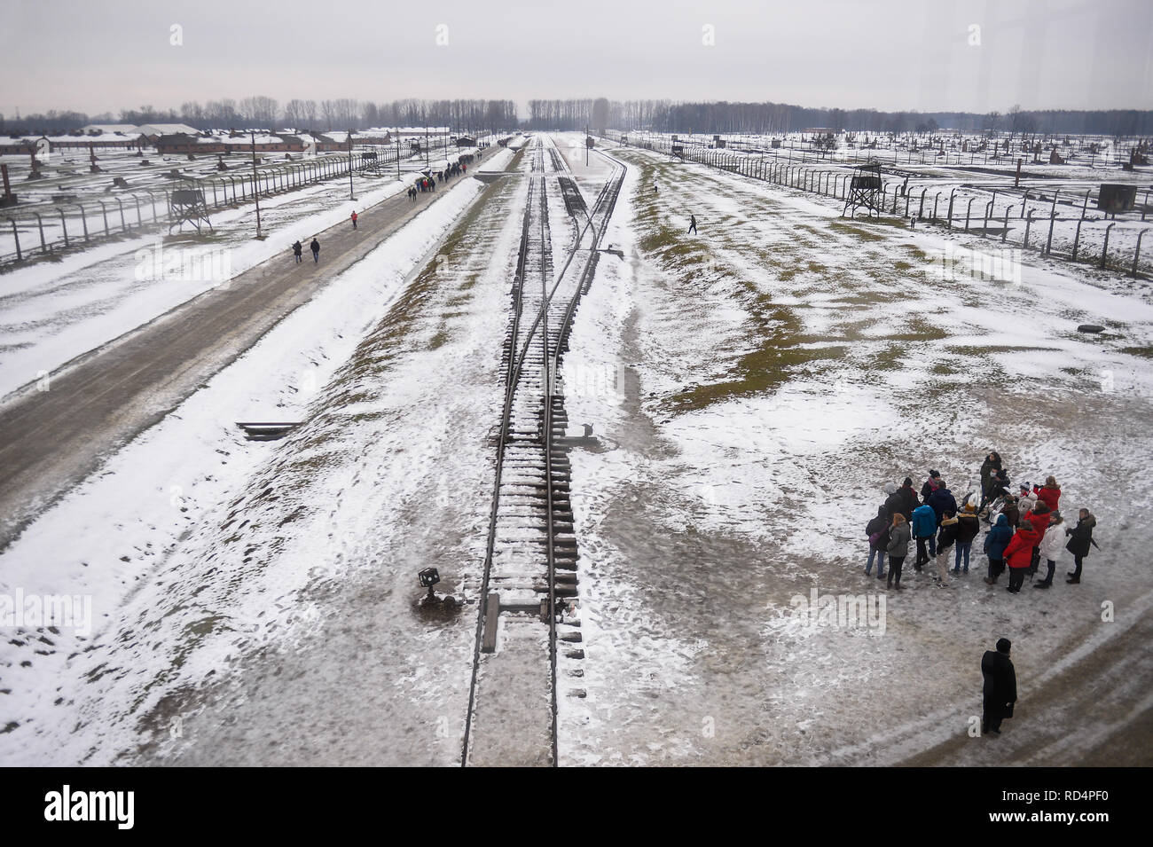 Una vista generale della ex-nazista tedesco la morte di Auschwitz-Birkenau camp. L'olocausto Giorno del Ricordo avrà luogo il 27 gennaio, dove i superstiti parteciperà alla 74anniversario della liberazione di Auschwitz celebrazioni. Foto Stock