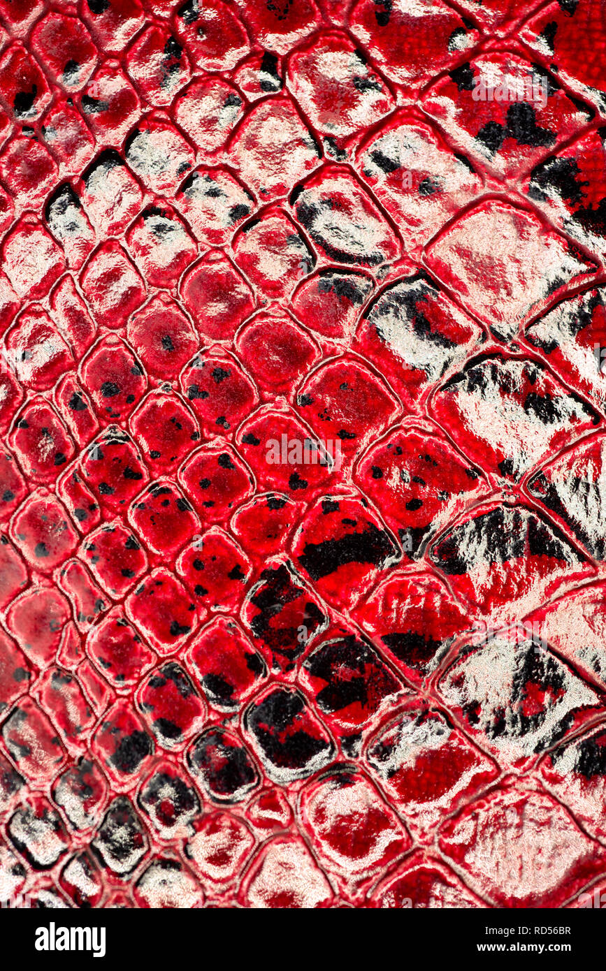 Tinta Rosso di lusso pelle di coccodrillo Texture, primo piano Foto Stock