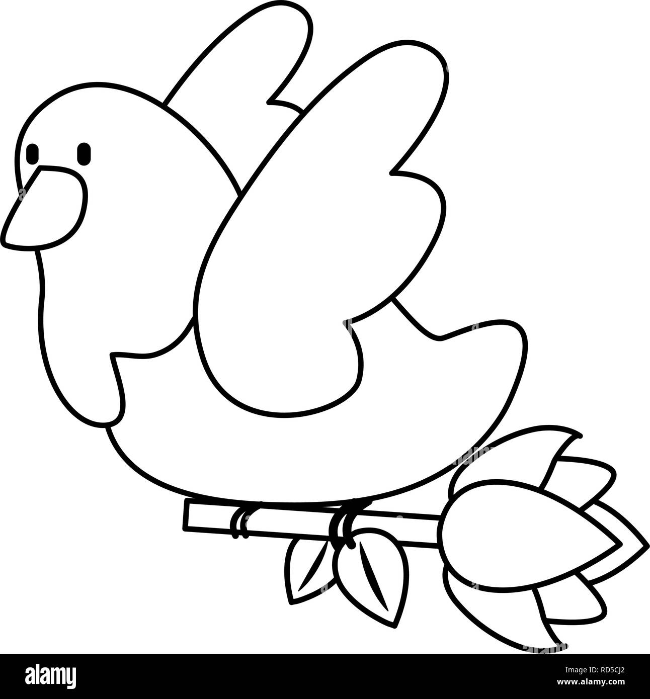 Flying colomba con fiore felice il giorno di san valentino illustrazione vettoriale Illustrazione Vettoriale