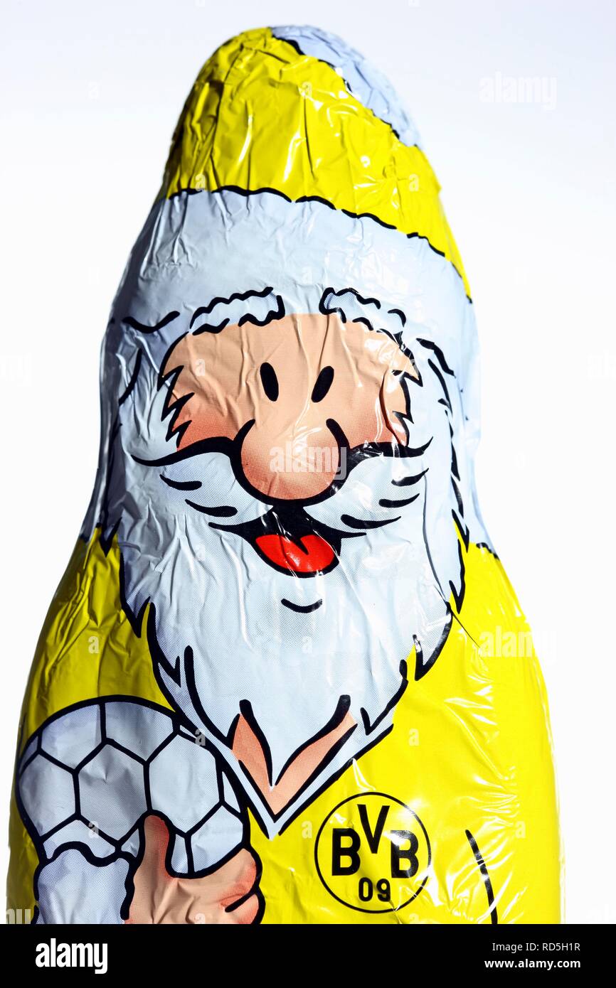 Cioccolata Babbo Natale, Babbo Natale, con il logo del Borussia Dortmund Calcio Club Foto Stock