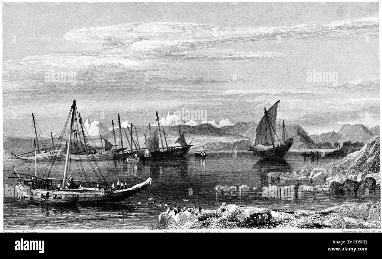 Porto sulla costa araba, parte superiore del Mar Rosso, a Thubare, 1832 Foto Stock