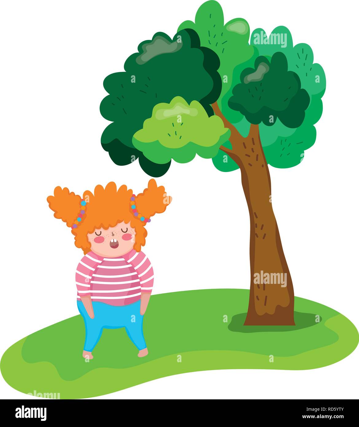 Little chubby girl nel paesaggio Illustrazione Vettoriale