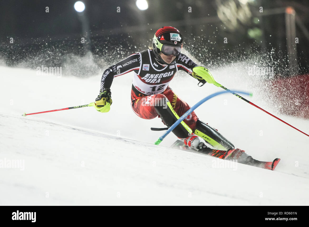 Zagabria, Croazia - Gennaio 5, 2019 : Erin MielZynski dal Canada compete durante l'Audi FIS Coppa del Mondo di Sci Alpino Slalom speciale femminile, Snow Queen Trofeo 20 Foto Stock