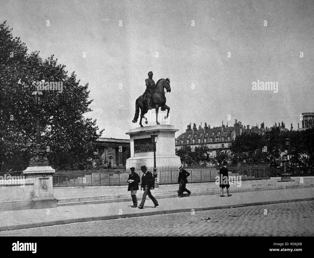 Uno dei primi autotypes della statua di Henri IV sul Pont Neuf, Parigi, Francia, fotografia storica, 1884 Foto Stock